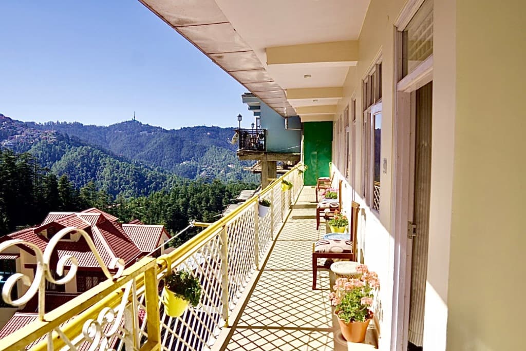 Open-air veranda walkway for working in fresh mountain air